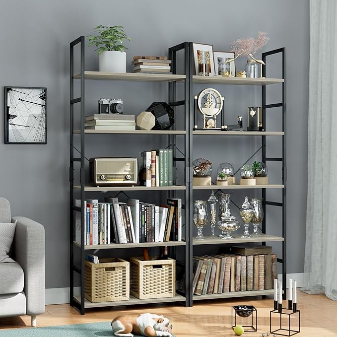OTK 5 Tier Bookshelf, Tall Bookcase, Office Shelf Storage Organizer, Modern Book Shelf for Living Room, Bedroom, and Home Office, Grey