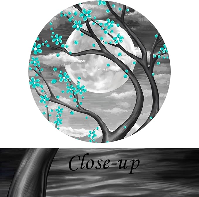 KREATIVE ARTS Teal Flower Tree Wall Art for Bedroom Cherry Blossom Tree in Full Moon Night Landscape Canvas Prints Artwork for Home Wall Decoration Ready to Hang Vertical 20x40inch (Green)