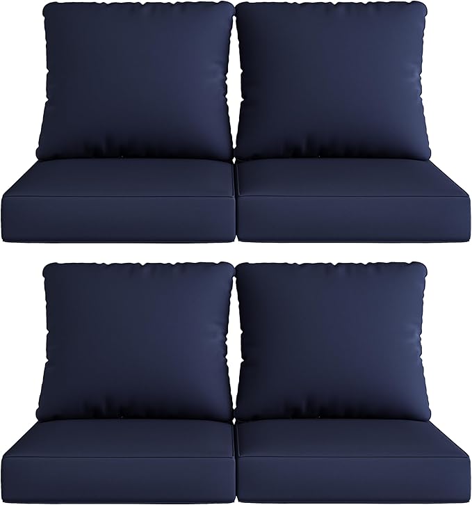 UIXE Outdoor Deep Seat Cushion Set with Slipcovers, Patio Furniture Cushions & Back Pillow, Water-Resistant Outdoor Cushion Slipcovers Backyard Sectional Sofa Cushions for Bistro Chair - Navy Blue