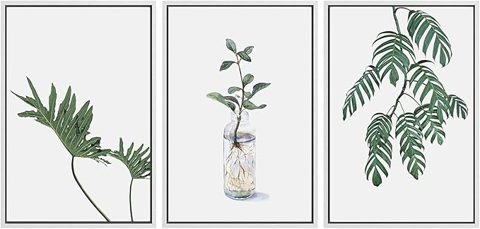 SIGNWIN Framed Wall Art Print Set Trio of Jungle Palms & Snake Succulents Floral Plants Photography Modern Art Minimalist Black and White for Living Room, Bedroom, Office - 24"x36"x3 White