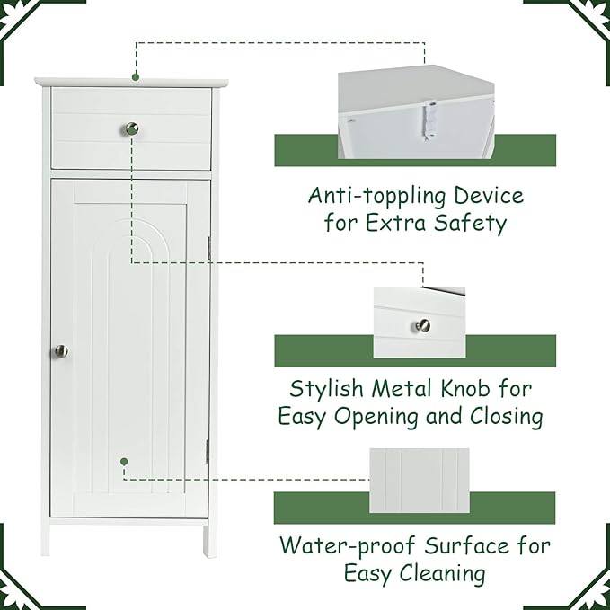 GLACER Floor Storage Cabinet, Multifunctional Bathroom Storage Cabinet with 2 Adjustable Shelves, Ideal for Bathroom, Living Room, 14 x 12 x 34.5 inches (White)