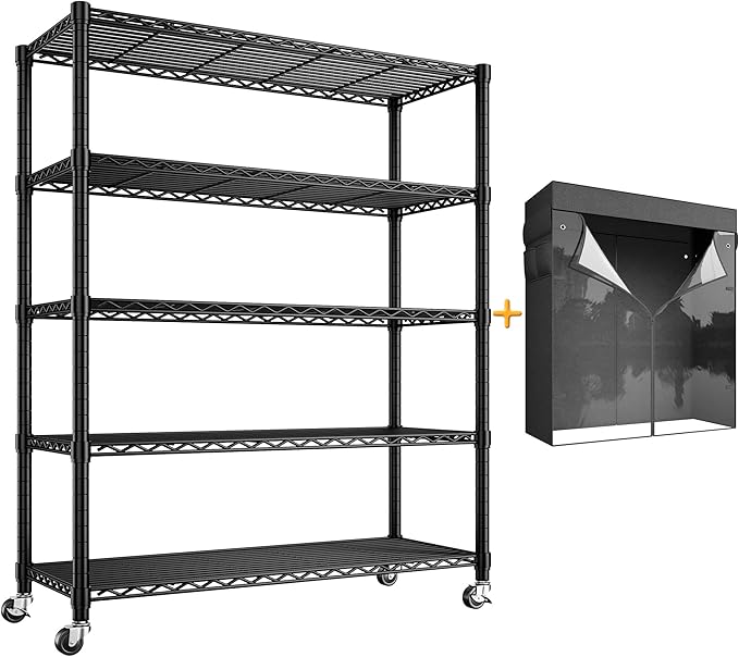 REIBII 72.8" H Storage Shelves with Wheels Wire Shelving Cover Heavy Duty Metal Shelving for Dorm Storage Shelves, Garage Storage Rack Shelf Commercial Shelving,35" W*16" D*72.8" H