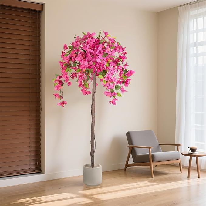 Romantic Season 5FT Artificial Bougainvillea Tree, Faux Silk Bougainvillea Plant with Pot for Indoor Outdoor Decor, Tall Fake Tropical Tree for Home, Office, Patio, Balcony, Wedding Decoration