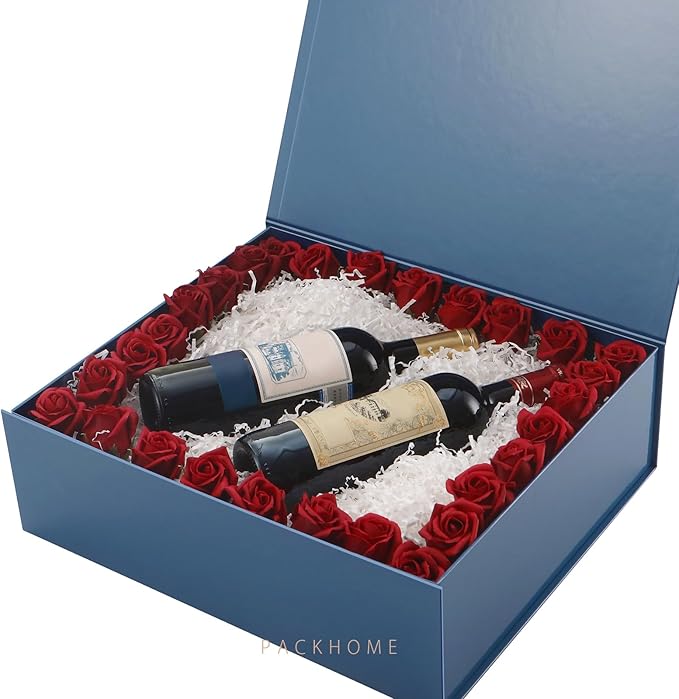 PACKHOME 17x14.5x5.5 Inches, Extra Large Gift Box with Lid, Magnetic Closure Box for Clothes and Large Gifts (Glossy Blue)