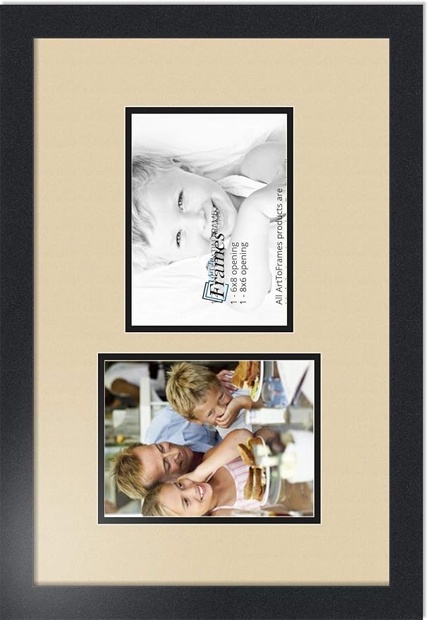 ArtToFrames Collage Photo Frame Double Mat with 2 - 6x8 Openings and Satin Black Frame
