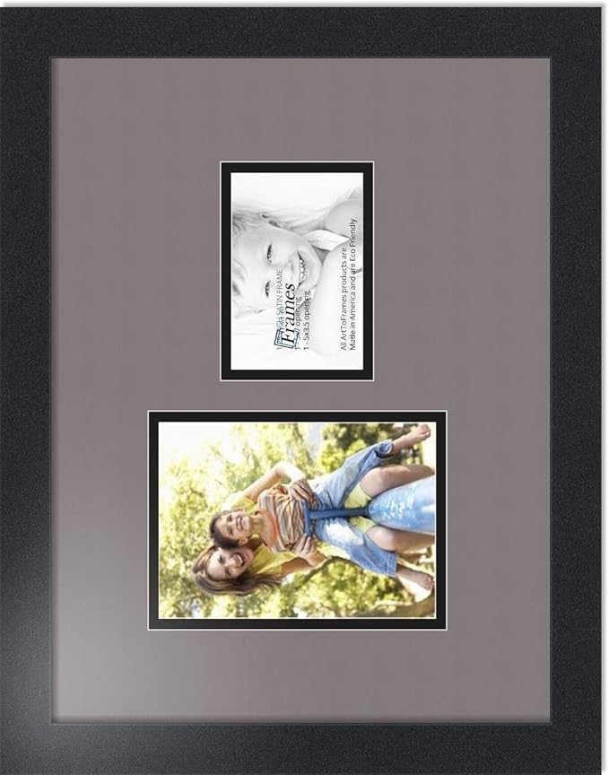 ArtToFrames Collage Photo Frame Double Mat with 1 - 3.5x5^ 5x7 Openings and Satin Black Frame
