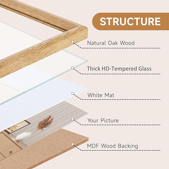 11x14 Picture Frame Set of 3 - Solid Oak Wood Picture Frames with HD Tempered Glass, Handcrafted Rounded Corner 11 x 14 Wooden Frame Matted to 8x10 Photos, Horizontal or Vertical Wall Display
