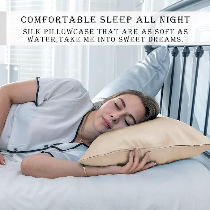 Silk Body Pillowcase Mulberry Silk Pillow Cases with Zipper Soft Breathable Smooth Cooling 20x54 inches Pillowcase for Sleep (Champagne,20"X 54",1Pcs)