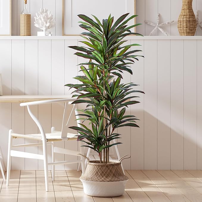 Dracaena Artificial Plant 6ft Red Yucca Silk Tree Faux Plants Indoor Tall Fake House Floor Plants Realistic Artificial Trees for Home Office Decor Indoor Outdoor Housewarming Gift