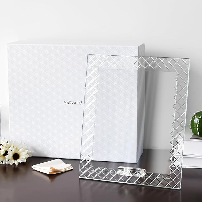 8''x 10'' Crystal Picture Frame for Wedding, Elegant Glass Photo Frame for Home & Office Decor, Decorative Design for Tabletop Display, Includes Luxury Gift Box (8x10inch)