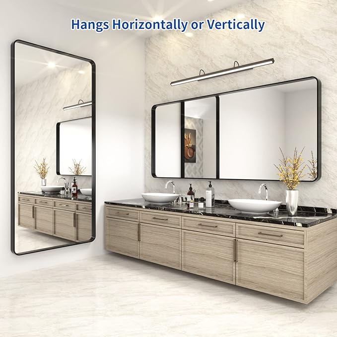 WEER Black Metal Framed Mirror 72X32 Inch, Black Bathroom Vanity Mirror, Rounded Rectangle Matte Black Bathroom Mirror for Wall, Tempered Glass, Anti-Rust, Hangs Horizontal or Vertical
