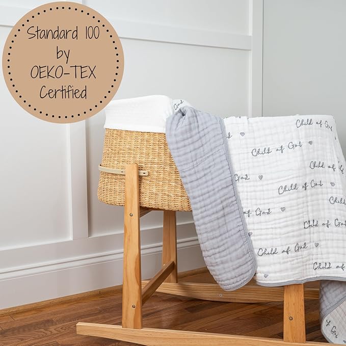 LollyBanks Muslin Baby Blanket 100% Organic Cotton, Muslin Quilt Lightweight, Toddler Blanket for Boy and Girl, 6 Layers Baby Blankets 47"x 47", Nursery Receiving Blankets (Christian Baby)