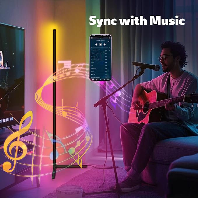 Corner Lamp, Led Floor Lamp, RGB Ambient Lighting, Smart Modern Floor Lamp with Remote, Color Changing Dimmable Corner Light with Music Sync, Mood Lighting for Bedroom, Living Room Gaming Room