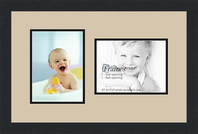 ArtToFrames Collage Photo Frame Double Mat with 2-6x8 Openings and Satin Black Frame