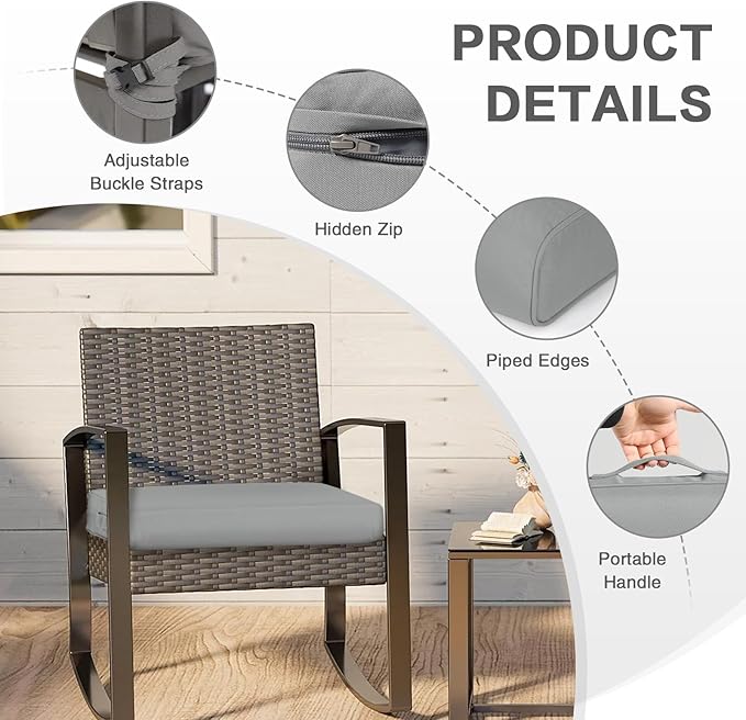 BPS 24x24 Inch Deep Seat Outdoor Cushion, Gray Fade-Resistant and Water-Resistant Patio Chair Cushion for Wicker Chairs, Sofas, Love Seats