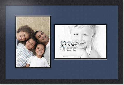 ArtToFrames Collage Photo Frame Double Mat with 2 - 8x12 Openings and Satin Black Frame