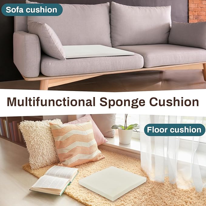 Frienda 2 Pack 1" x 18" x 18" Upholstery High Density Foam Cushion Replacement Square Cut to Size Foam Couch for Chair Couches Padding Shipping Packing DIY Cosplay Projects