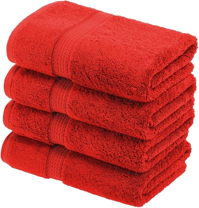 BLUENILEMILLS Premium Towel Collection, Egyptian Cotton Towels for Shower and Bathroom Assorted 4-Piece Hand Towel Set, 20" x 30", Red by Blue Nile Mills