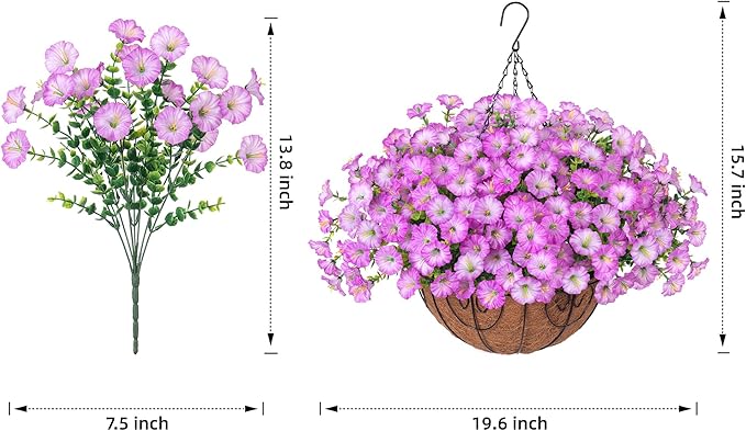 Ivydale Artificial Fake Hanging Flowers Plants in Basket for Outdoor Decoration, 12 Pcs Faux Morning Glory in Planter Realistic UV Resistant Silk Flowers for Home Porch Patio Balcony Yard Outside