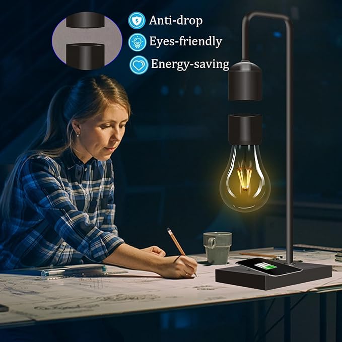 Magnetic Levitating 3 Colors Bulb Lamp with Wireless Charging Pad Levitation Floating Table Lamp LED Night Light for Bedroom Decoration Desk Toy Office Decor Christmas Gift