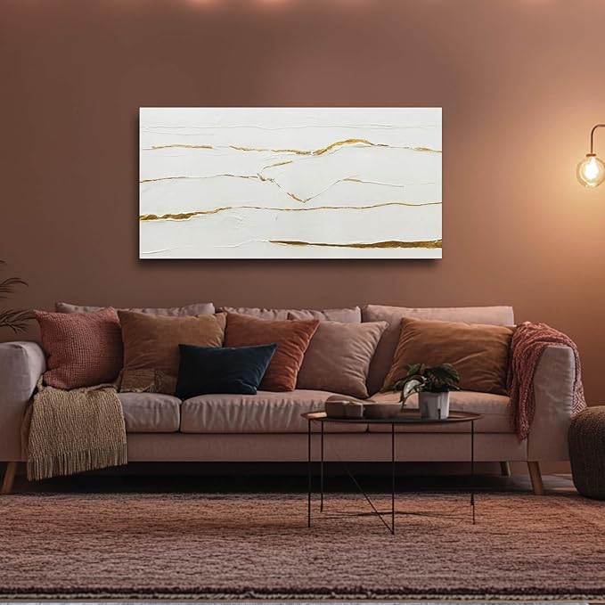 WINKAILIN Minimalist Wall Art Gold Line Prints on White Blackground Office Posters White Abstract Canvas Wall Decor for Living Room Kitchen 24x48 Inch