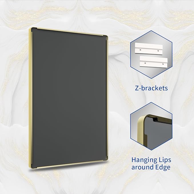 WEER Gold Bathroom Mirror, 60X36 Inch Brushed Gold Metal Frame Mirror, Rounded Rectangle Gold Bathroom Vanity Mirror for Wall, Tempered Glass, Anti-Rust, Hangs Horizontally or Vertically
