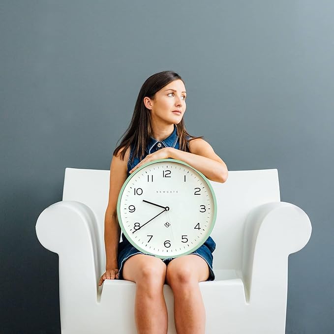 NEWGATE® Number Three Echo Wall Clock | Modern Round Clock | 14.5 inch | Neo Mint | Easy to Read Numbers | Ideal for Kitchen, Living Room or Office