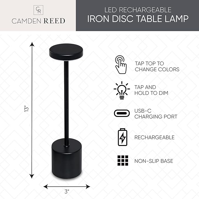 Camden Reed Table Lamp, Desk lamp, 3 Different Lighting Modes, Modern Minimal Design for Dinner/Coffee Table/Restaurant/Bedroom, Flat Black