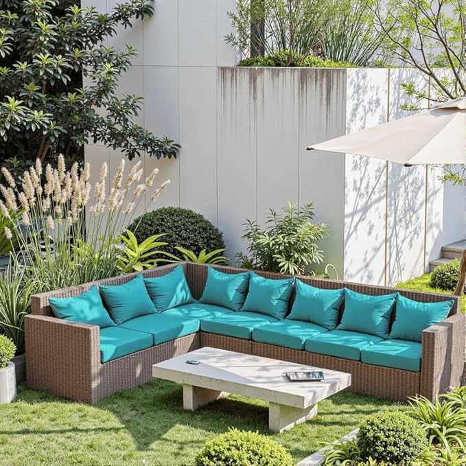 Outdoor Seat Cushion Set 24 x 24 x 4 Inch, Waterproof & Fade Resistant Patio Furniture Cushions with Removable Cover and Ties, Thick Deep Seating Pads for Outside Chair Sofa Couch, Teal