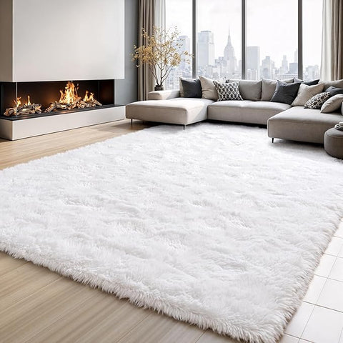 Area Rugs for Bedroom Living Room, 8x10 Soft Large Fluffy Fuzzy Shag Plush Furry Carpet, Soft Indoor Floor Mat for Kids Nursery Home Dorm Office Decor Aesthetic, White