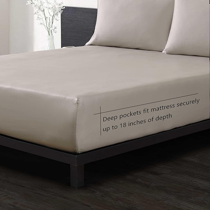 Vera Wang - Queen Sheet Set, Luxury Sateen Cotton Bedding, 800 Thread Count, Soft & Smooth Bedding Set (Beige, Queen)