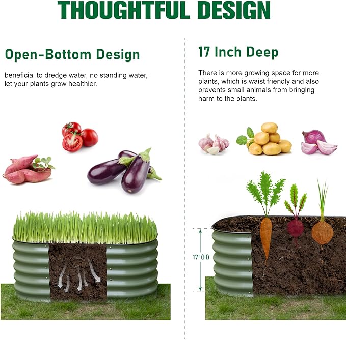 MFSTUDIO Galvanized Raised Garden Bed Kit Outdoor Planter Raised Beds Oval 17" Tall Metal Planter Box for Vegetables Flower Herbs, 3.5x2x1.4FT