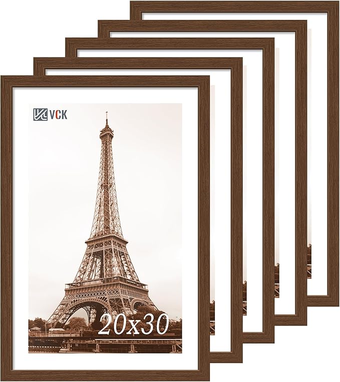 VCK 20x30 Poster Frame 5 Pack, Brown Wood Picture Frame with Exclusive Wood Grain, Wall Hanging