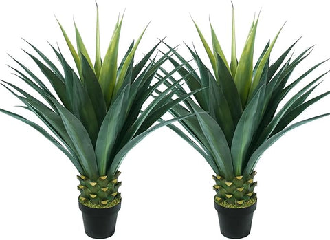3.5ft Artificial Agave Plant, 42 Inch Tall Faux Agave Plants in Black Pot, Fake Floor Plant Outdoor Indoor for Front Porch Patio Home Office Door Step Hotel Desert Style Decor 2PCS