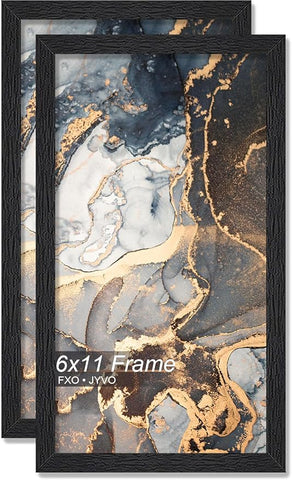 Engineered Wood 6x11 Picture Frame Set of 2, Black Frame for 6 x 11 Inch Picture Poster Photo, Light Weight 6 by 11 Frame with Wood-grain for Wall - 2 Pack/Black/6"x11"