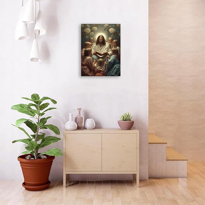 Christian Wall Art Print, Religious Scripture Biblical Decor, Faith-Based Inspirational Landscape with Cross, Digital Printed Canvas Poster for Church, Home Chapel, Prayer Room Decor