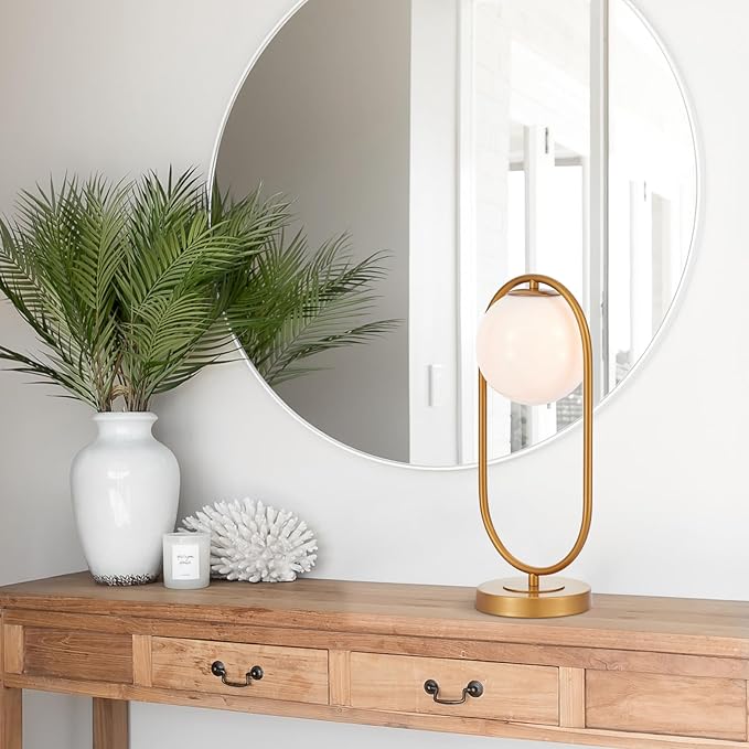 Bedside Table Lamp Modern Brass Desk Lamp with Glass Globe Mid-Centruy Table Light for Bedroom Living Room Home Office