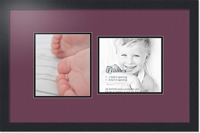 ArtToFrames Collage Photo Frame Double Mat with 2 - 7.5x8.5 Openings and Satin Black Frame