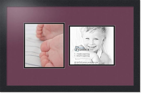 ArtToFrames Collage Photo Frame Double Mat with 2 - 7.5x8.5 Openings and Satin Black Frame