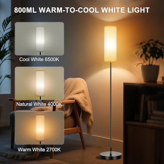 Frideko 2 Pack Floor Lamps for Living Room, Dimmable Colors Temperature & Brightness, Modern Floor Lamp with Remote, Tall Standing Lamps for Living Room Bedroom Office, Beige Shade 9W RGB Bulb