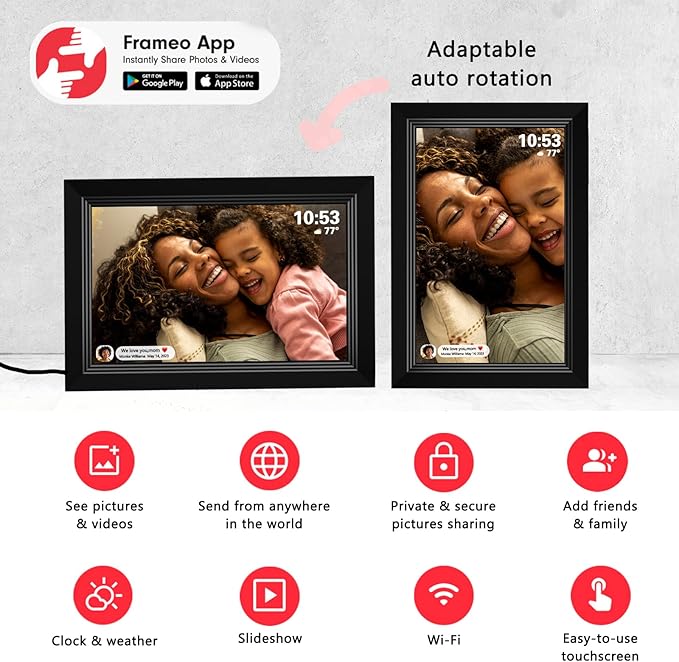 FRAMEO Digital Picture Frame- 10.1inch Digital Photo Frame with 1080 IPS Touch Screen HD Disply,Built-in 32GB Storage,Wall-Mounted,Digital Frame Share Photos and Videos via FRAMEO App