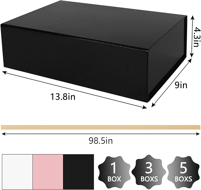 RayofSun Black Gift Box,13.8" x 9" x 4.3" Large Groomsmen Proposal Box with Magnetic Closure Lid and Ribbon for Anniversary Wedding Birthday Graduation Festivals (3 Pack)