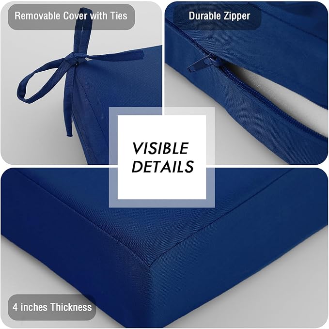 idee-home Outdoor Cushions for Patio Furniture, Outdoor Seat Cushion, Waterproof Couch Hampton Bay Deep Seat Replacement Chair Cushions for Garden Lawn Backyard Deck, 24 x 26 Navy Bue