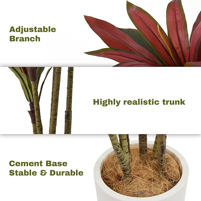 Artificial Dracaena Tree 7ft(84in) Tall Large Faux Silk Plants with Realistic Trunks and Red Leaves, Fake Floor Potted Artificial Plants for Home Office Indoor Decor (7feet,1Pack)