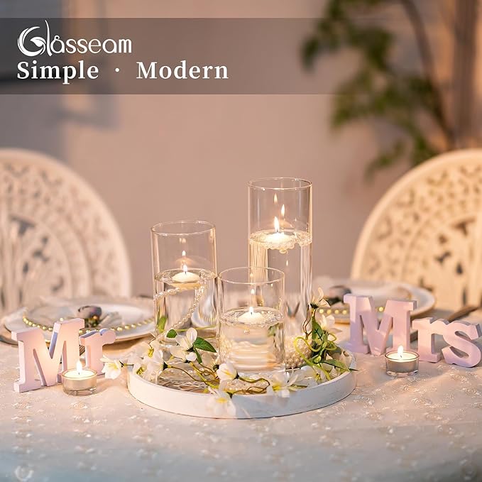 Glasseam Cylinder Vases for Centerpieces, Clear Glass Cylinder Vase Set of 6, Modern Floating Candle Vases for Flowers, Hurricane Vase Decor Candle Holders for Pillar Candles Wedding Decorations