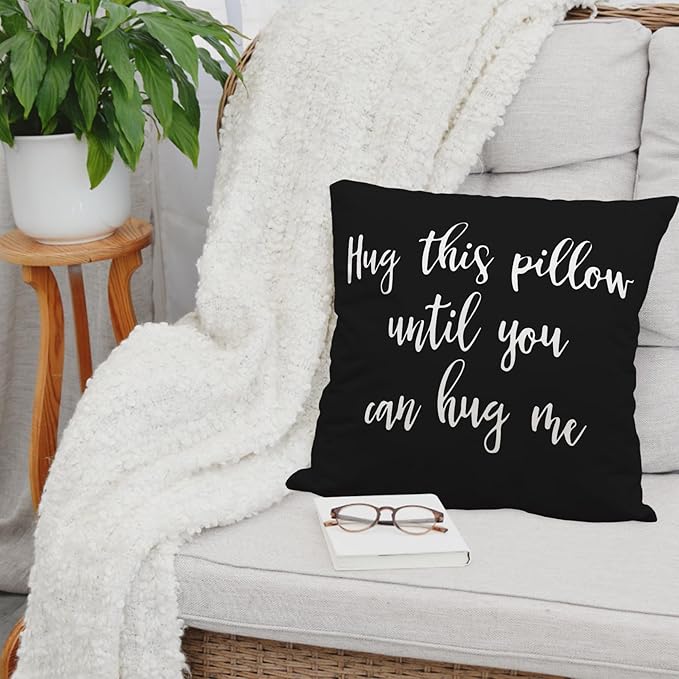 Sufamb Hug This Pillow Until You Can Hug Me Reversible Decor Throw Pillow Case Decor for Home Bedroom, 20'' x 20'' Black Pillow case,Gift Wife,Husband,Wedding Anniversary,Long Distance Relationship