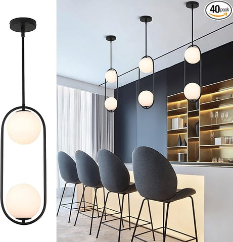 Modern Style Pendant Lighting Mid Century Pendant Light Fixture Hanging Lighting Fixture Vintage Style with White Globe Glass Lampshade Pendant Chandelier for Kitchen Island Dining Room Bedroom