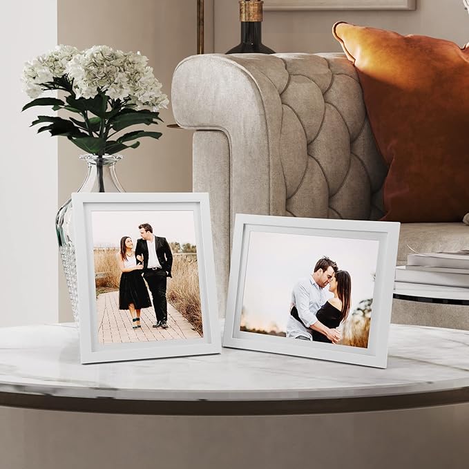 Giftgarden 8x10 Picture Frame Set of 4 White Wood Grain, 9x11 Frames Matted to 8” x 10” Photos with Mat for Wall or Tabletop