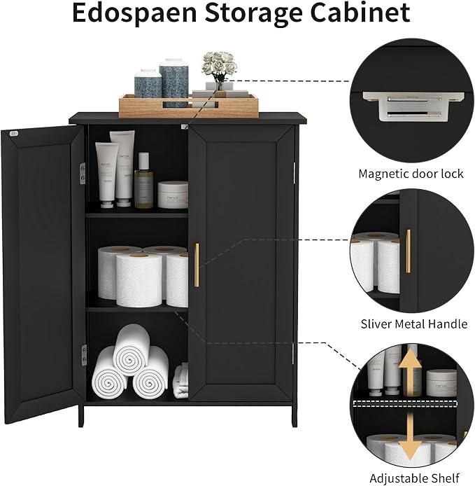 Bathroom Storage Floor Cabinet Freestanding Organizer with Adjustable Shelves for Bathroom Bedroom Laundry Room,2 Doors