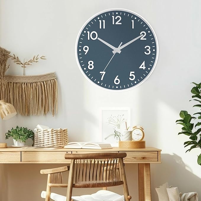 Mosewa Wall Clock 10 Inch, Battery Operated Silent Non-Ticking Modern Analog Clock Decorative for Kitchen, Bedroom, Office, Living Room (Azure Blue)